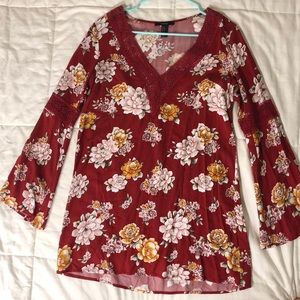 Red floral print mini dress